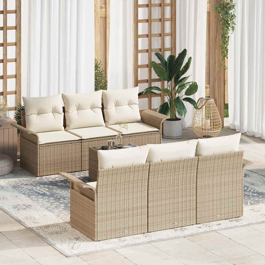 Gartensofa-set 7 stk. Beige Poly-Rattan