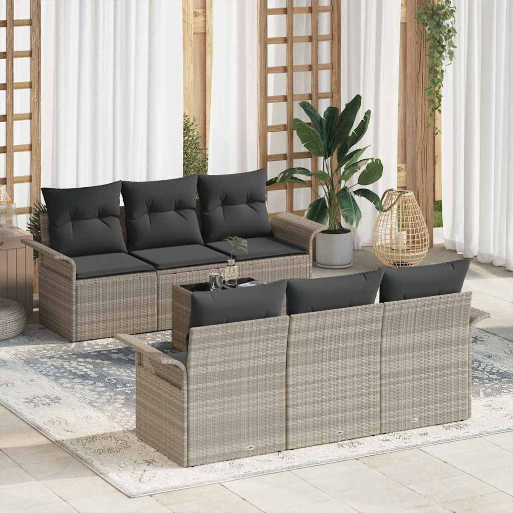 Gartensofa-set 7 stk. Hellgrau Poly-Rattan