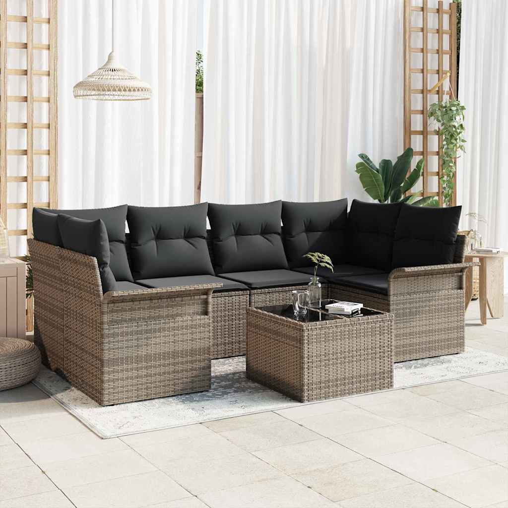 Gartensofa-set 7 stk. Grau Poly-Rattan