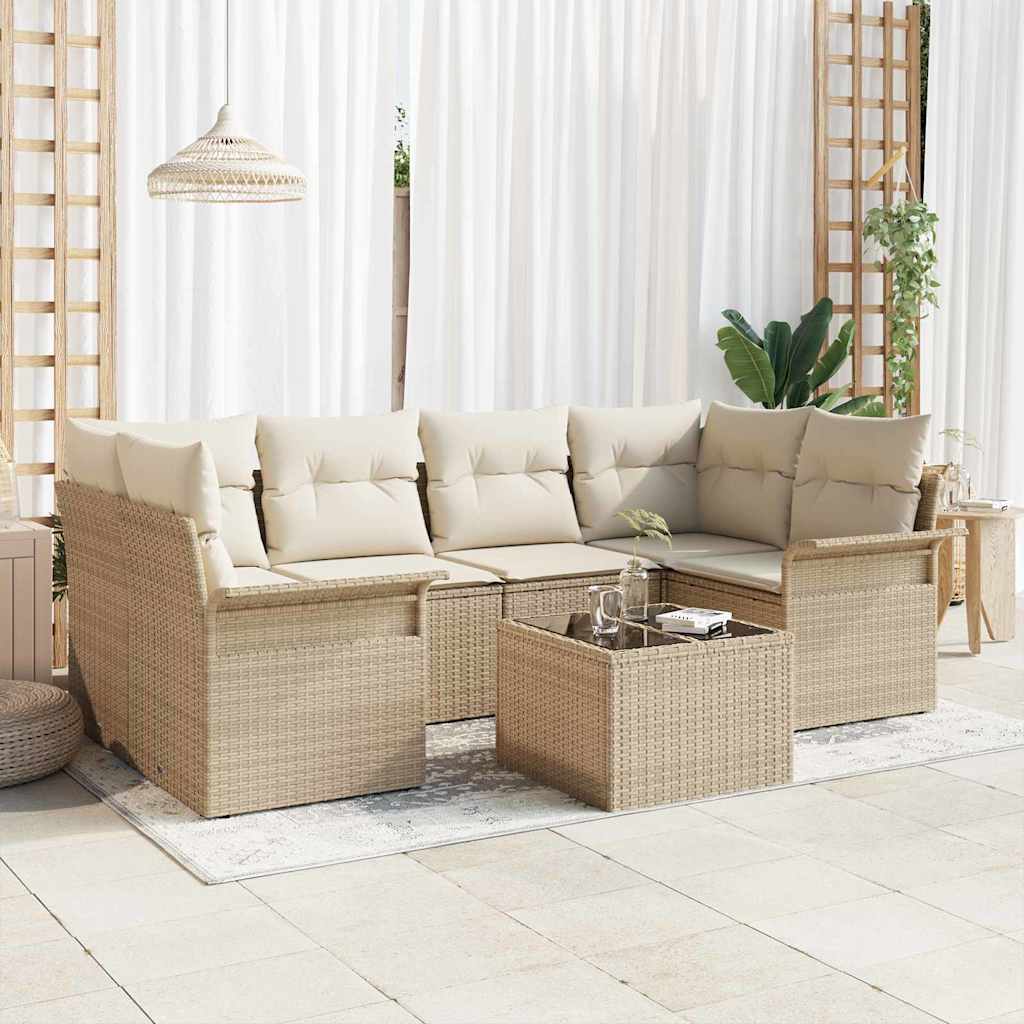 Gartensofa-set 7 stk. Beige Poly-Rattan