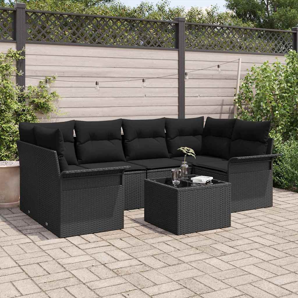 Gartensofa-set 7 stk. Schwarz Poly-Rattan