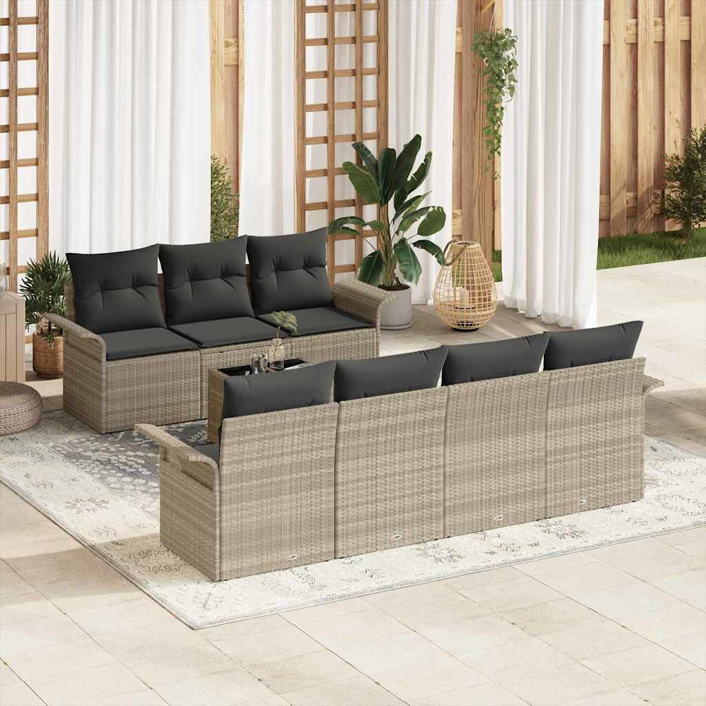 Gartensofa-set 8 stk. Hellgrau Poly-Rattan