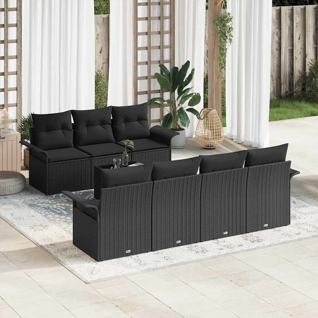 Gartensofa-set 8 stk. Schwarz Poly-Rattan
