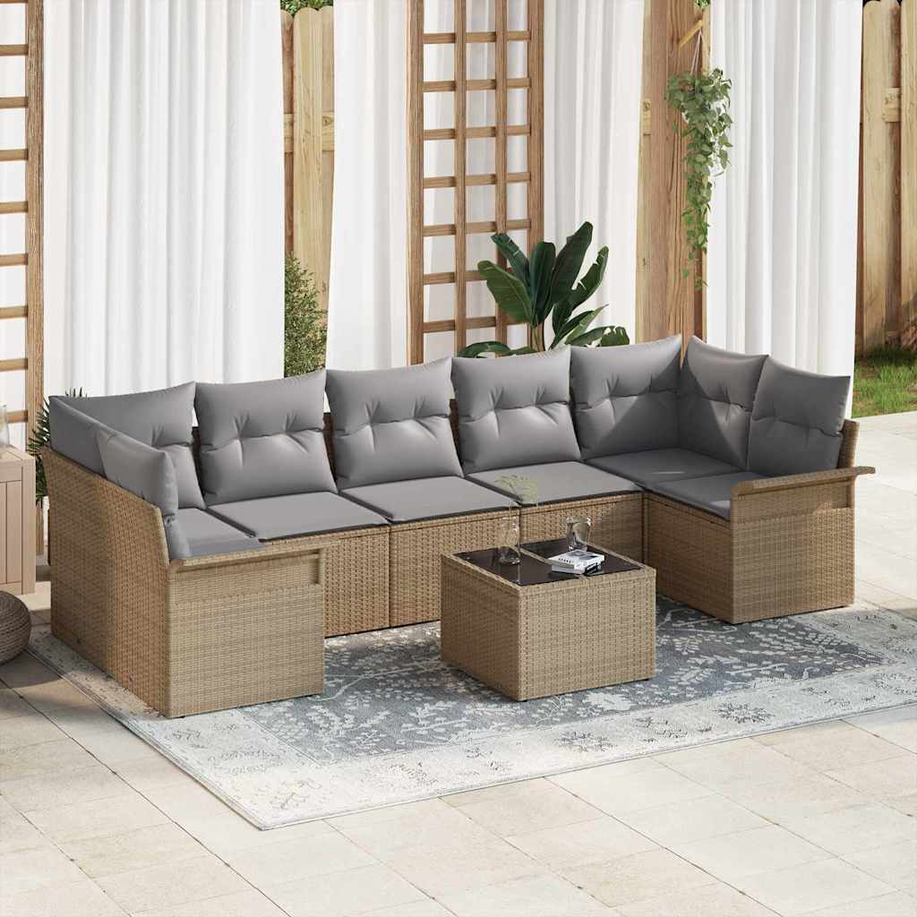 Gartensofa-set 8 stk. Beige Poly-Rattan
