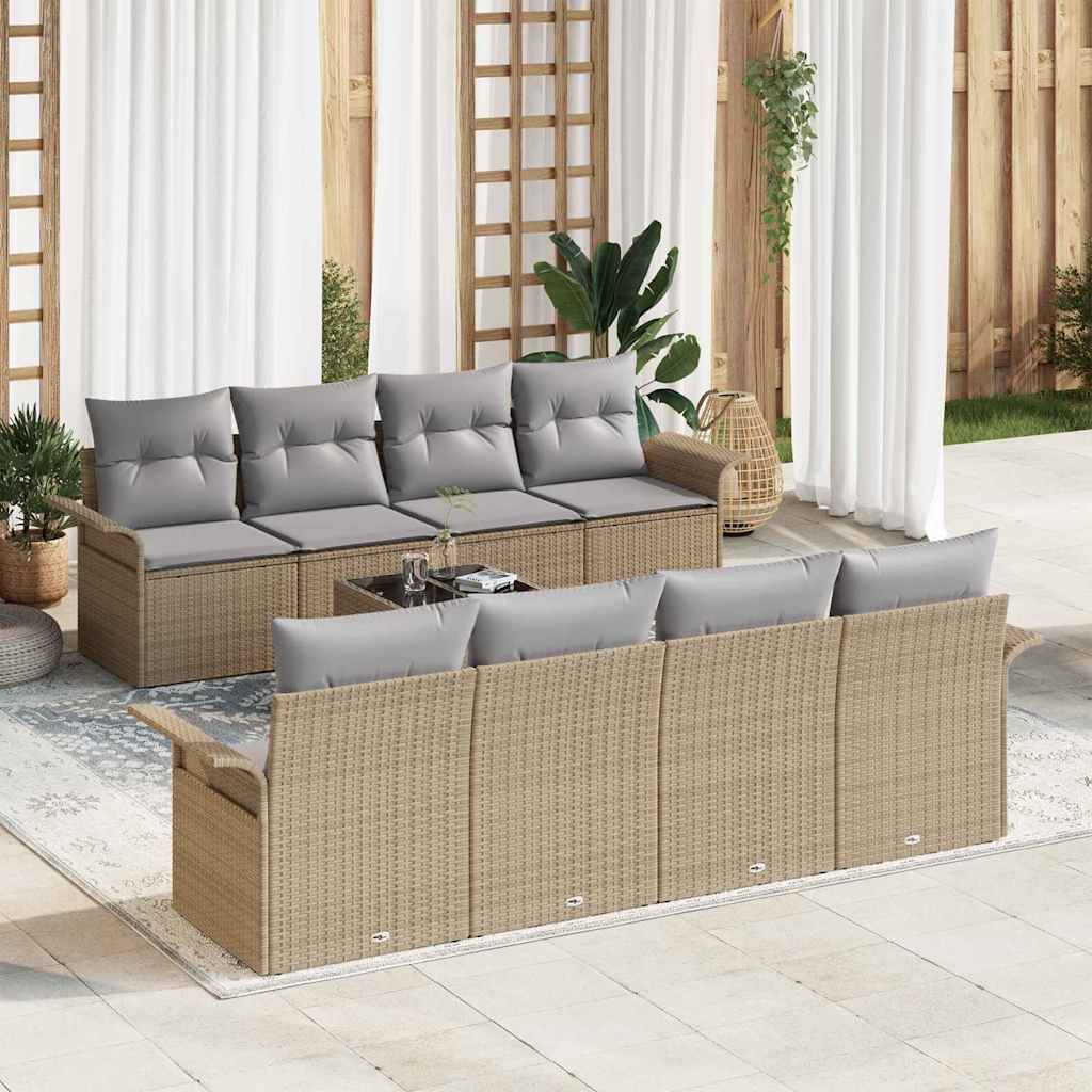 Gartensofa-set 9 stk. Beige Poly-Rattan