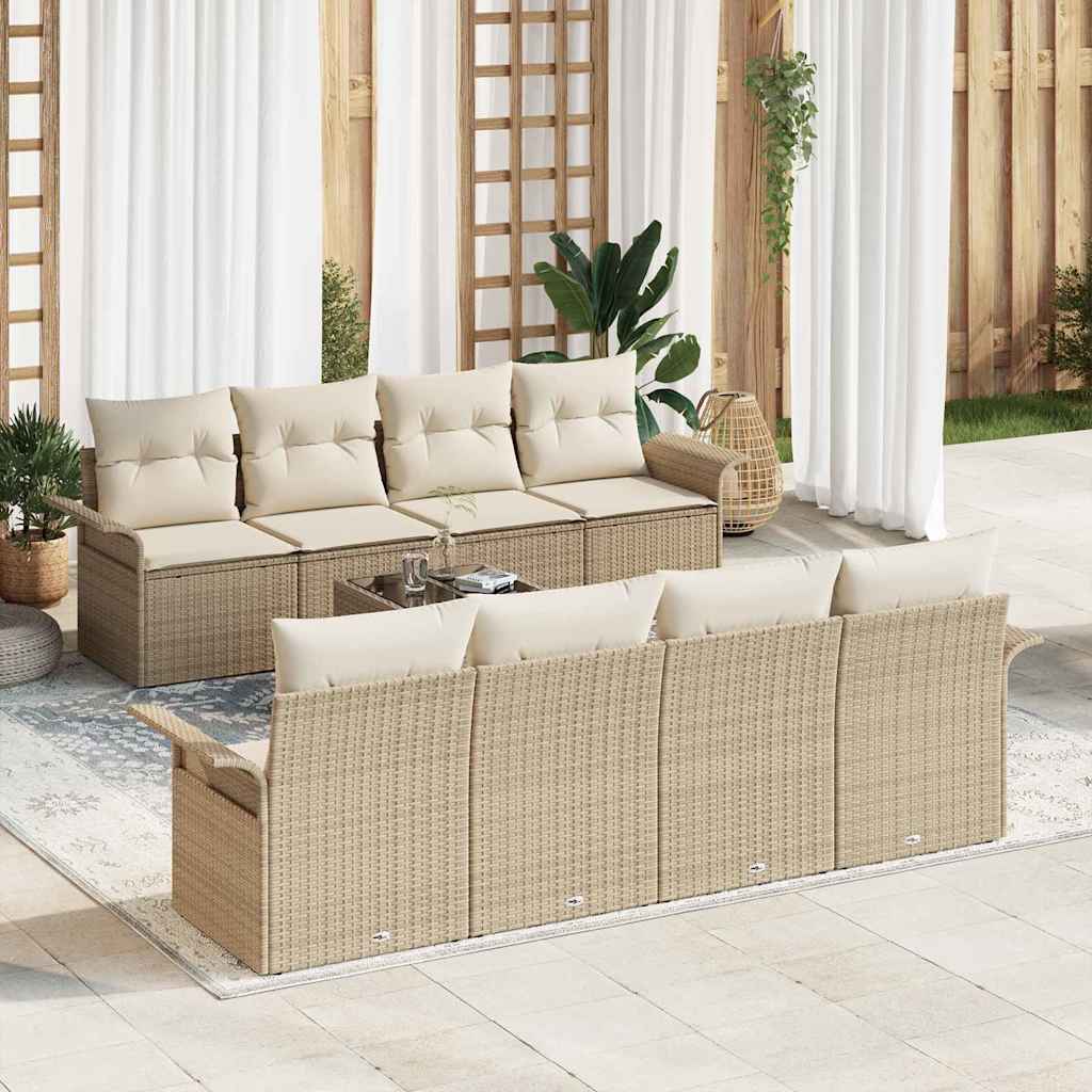 Gartensofa-set 9 stk. Beige Poly-Rattan