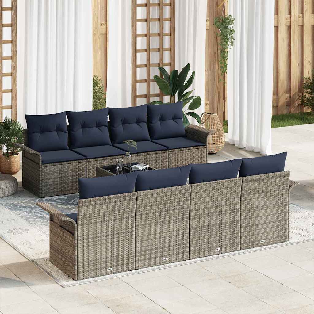 Gartensofa-set 9 stk. Grau Poly-Rattan