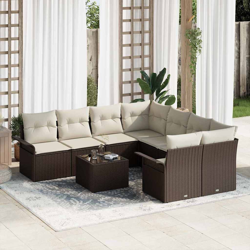 Gartensofa-set 9 stk. Braun Poly-Rattan