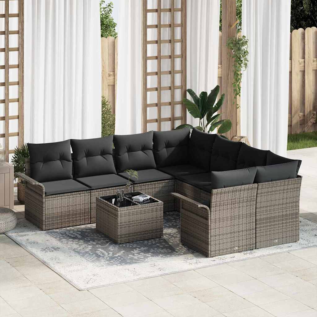 Gartensofa-set 9 stk. Grau Poly-Rattan