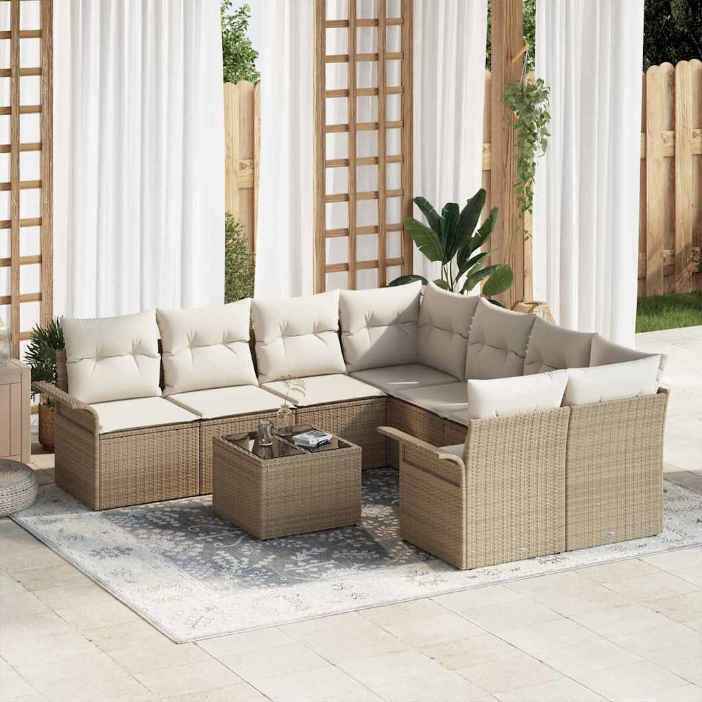 Gartensofa-set 9 stk. Beige Poly-Rattan
