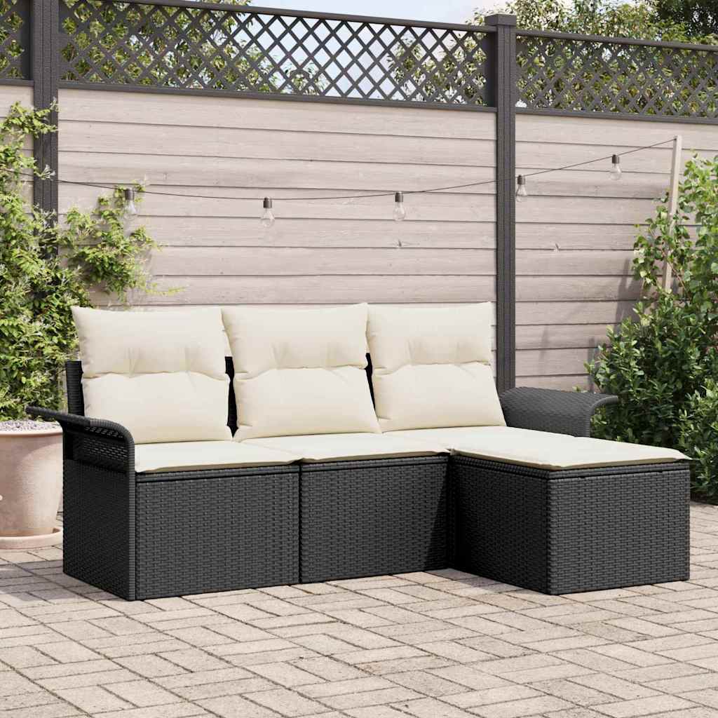 Sofa Set 4 stk. 4-Sitzanzahl Schwarz und Creme Poly-Rattan