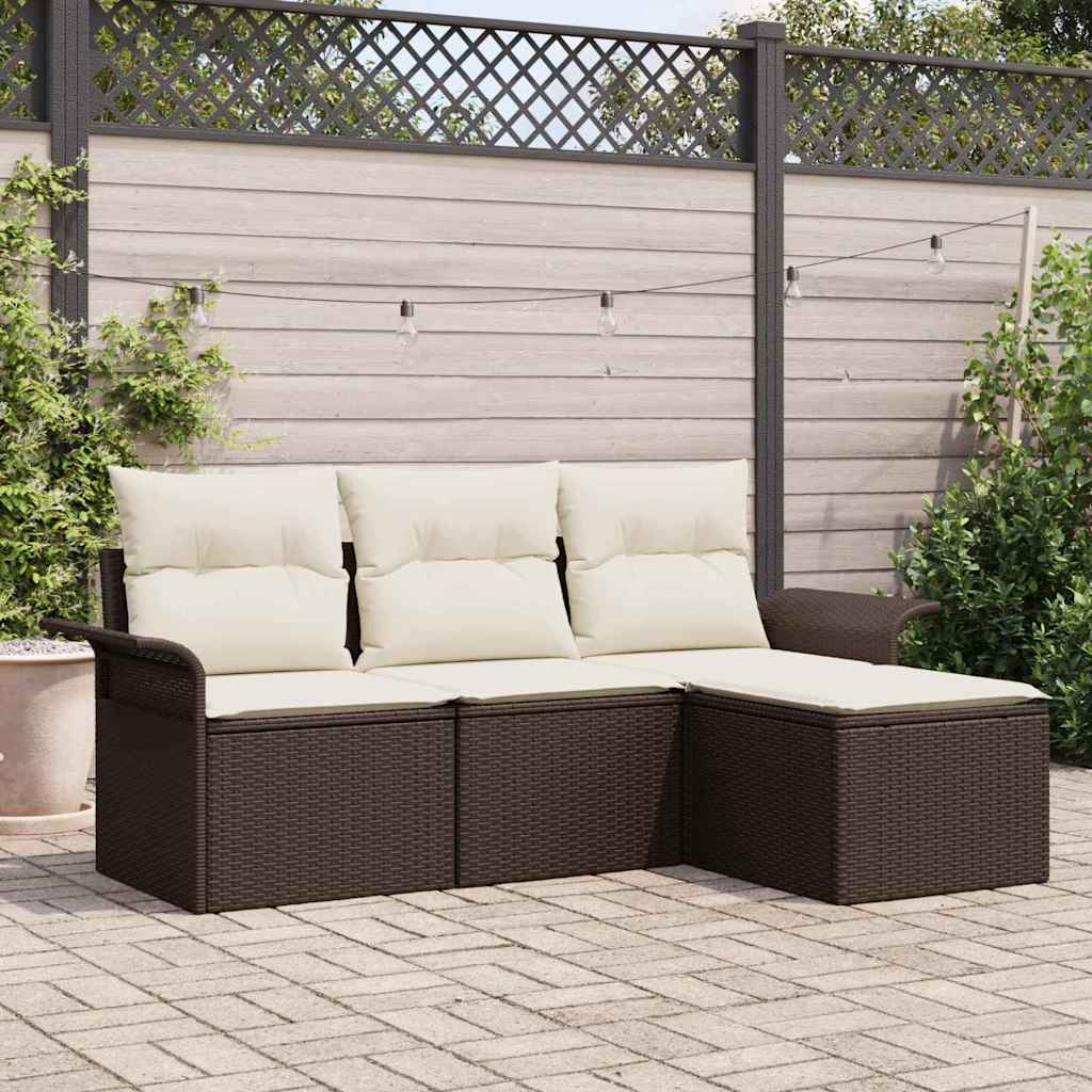 Sofa Set 4 stk. 4-Sitzanzahl Braun und Creme Poly-Rattan