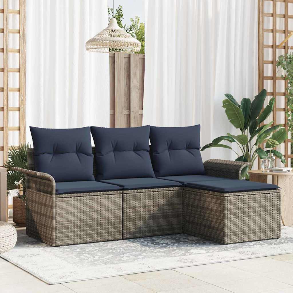 Gartensofa-set 4 stk. Grau Poly-Rattan
