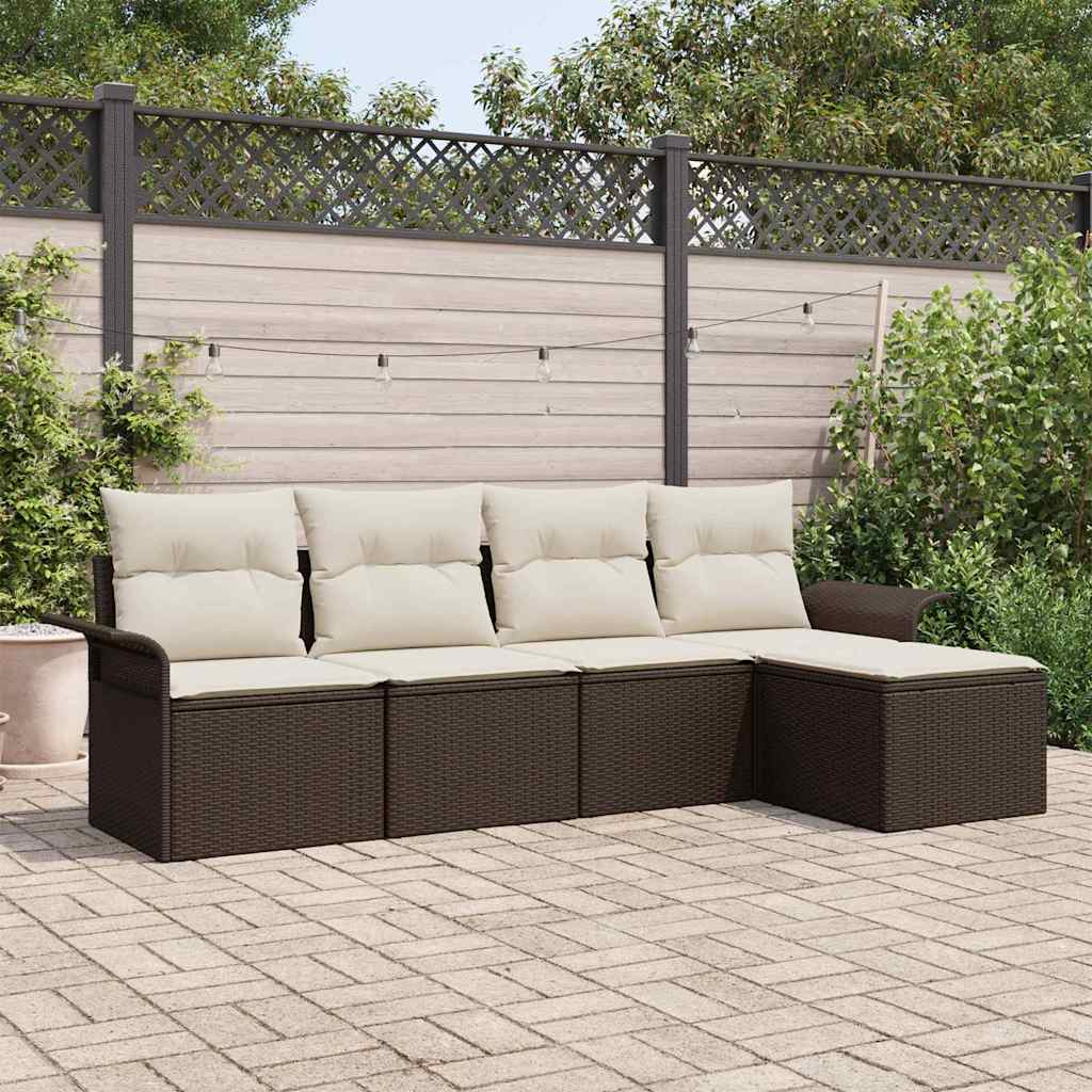 Outdoor-Sofa 5 stk. Braun Poly-Rattan