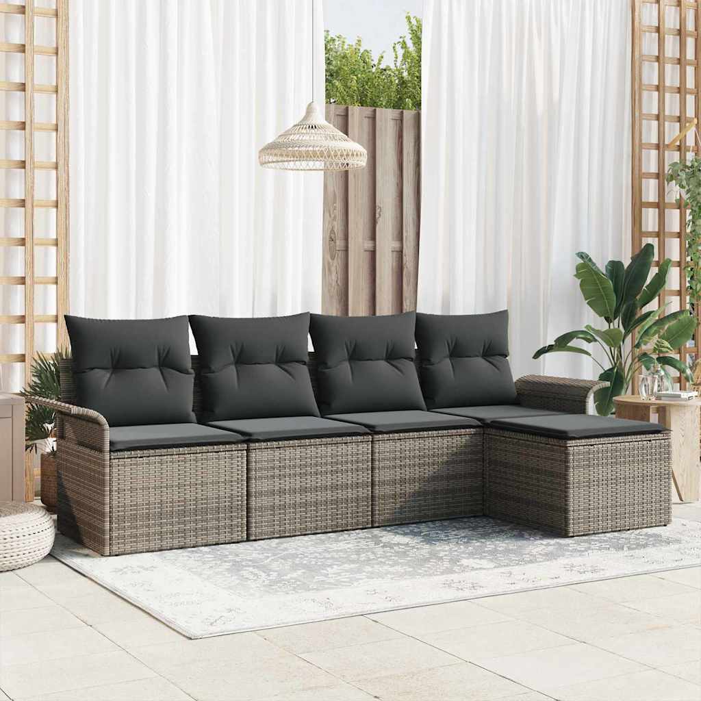 Outdoor-Sofa 5 stk. Grau Poly-Rattan