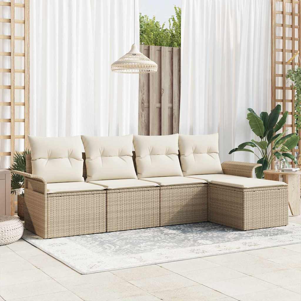 Outdoor-Sofa 5 stk. Beige Poly-Rattan
