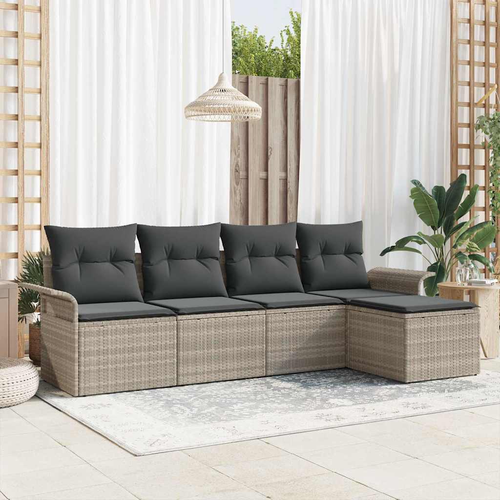 Outdoor-Sofa 5 stk. Hellgrau Poly-Rattan