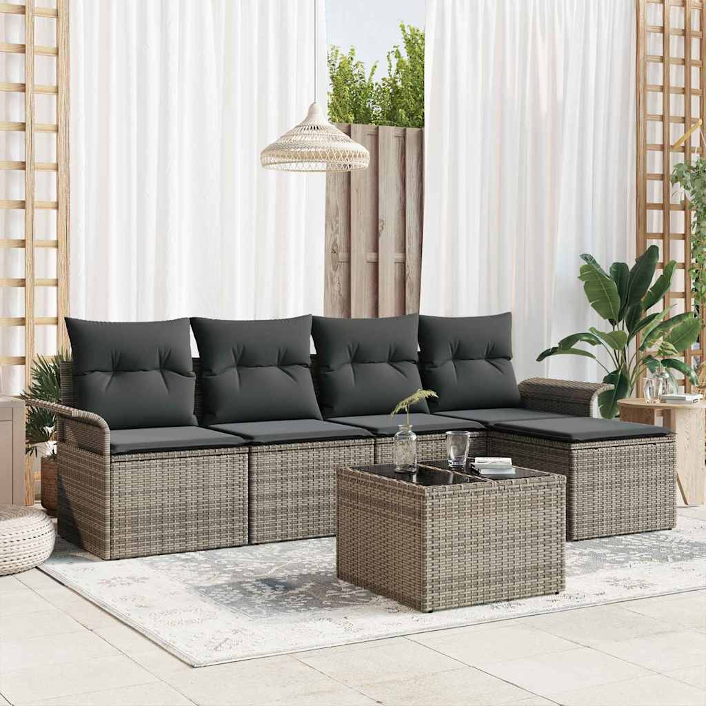 Outdoor-Sofa 6 stk. Grau Poly-Rattan