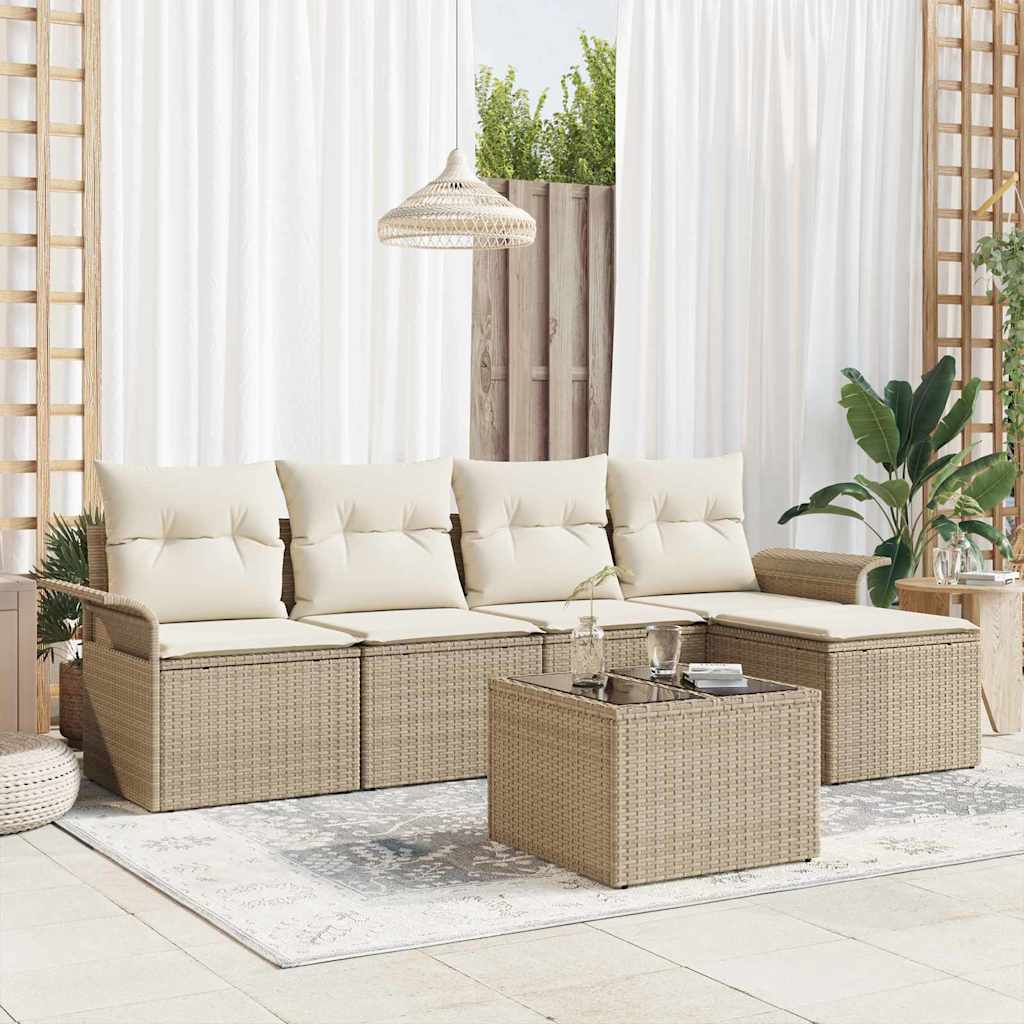 Outdoor-Sofa 6 stk. Beige Poly-Rattan