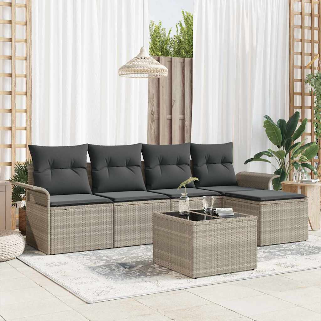 Outdoor-Sofa 6 stk. Hellgrau Poly-Rattan