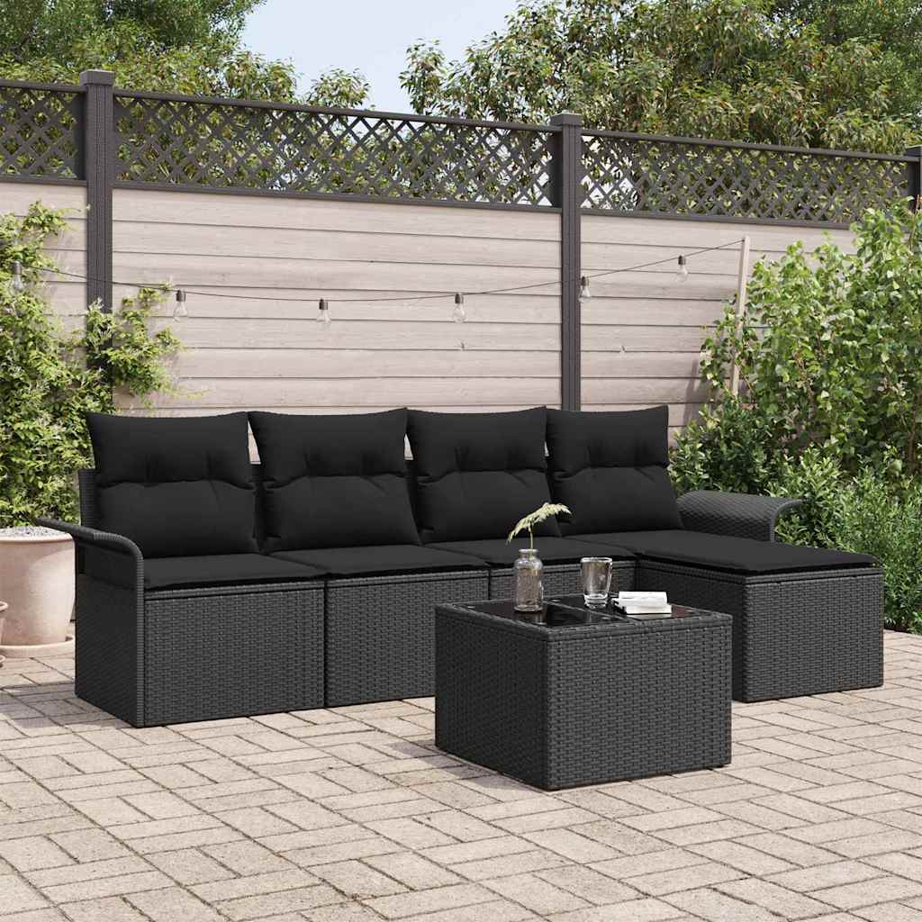 Outdoor-Sofa 6 stk. Schwarz Poly-Rattan