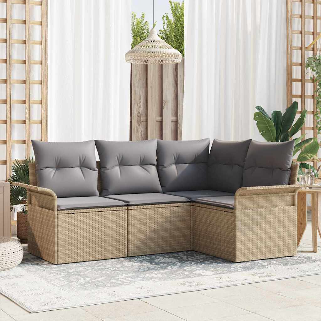 Gartensofa-set 4 stk. Beige Poly-Rattan