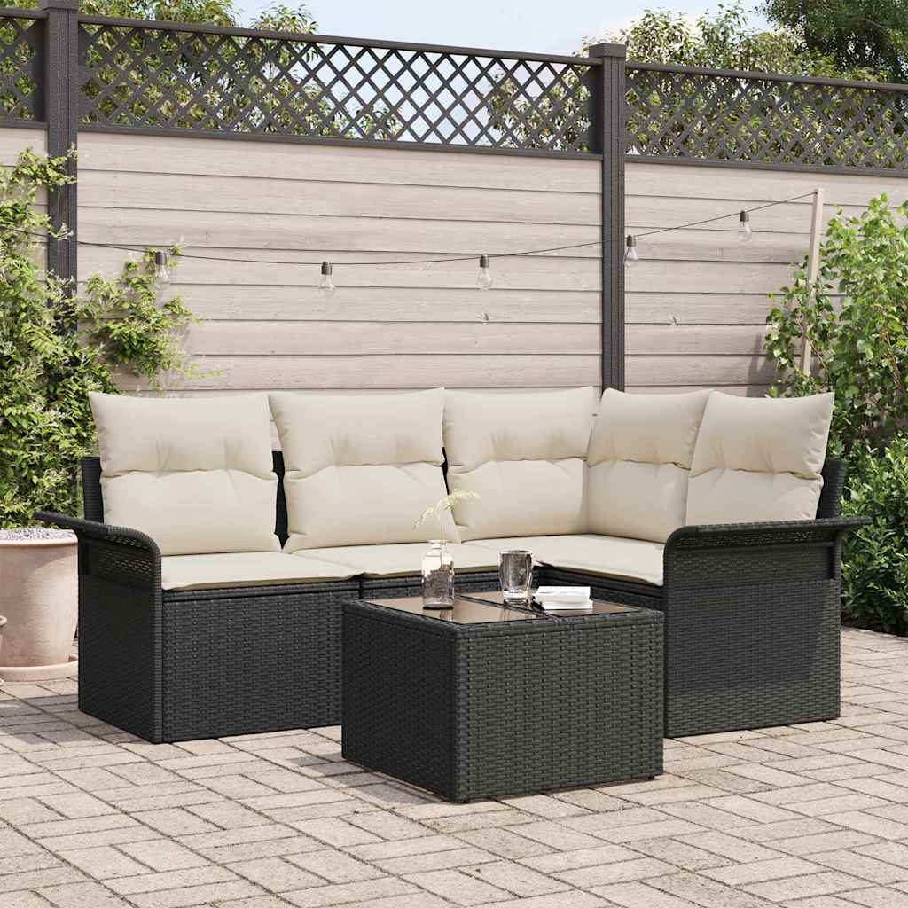 Gartensofa-set 5 stk. Schwarz Poly-Rattan