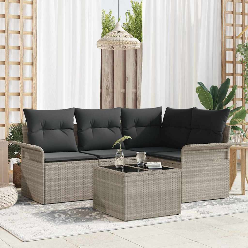 Gartensofa-set 5 stk. Hellgrau Poly-Rattan