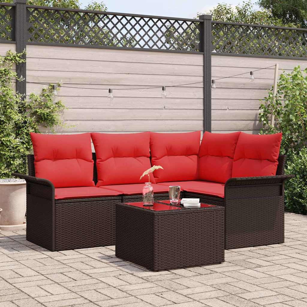 Gartensofa-set 5 stk. Braun Poly-Rattan