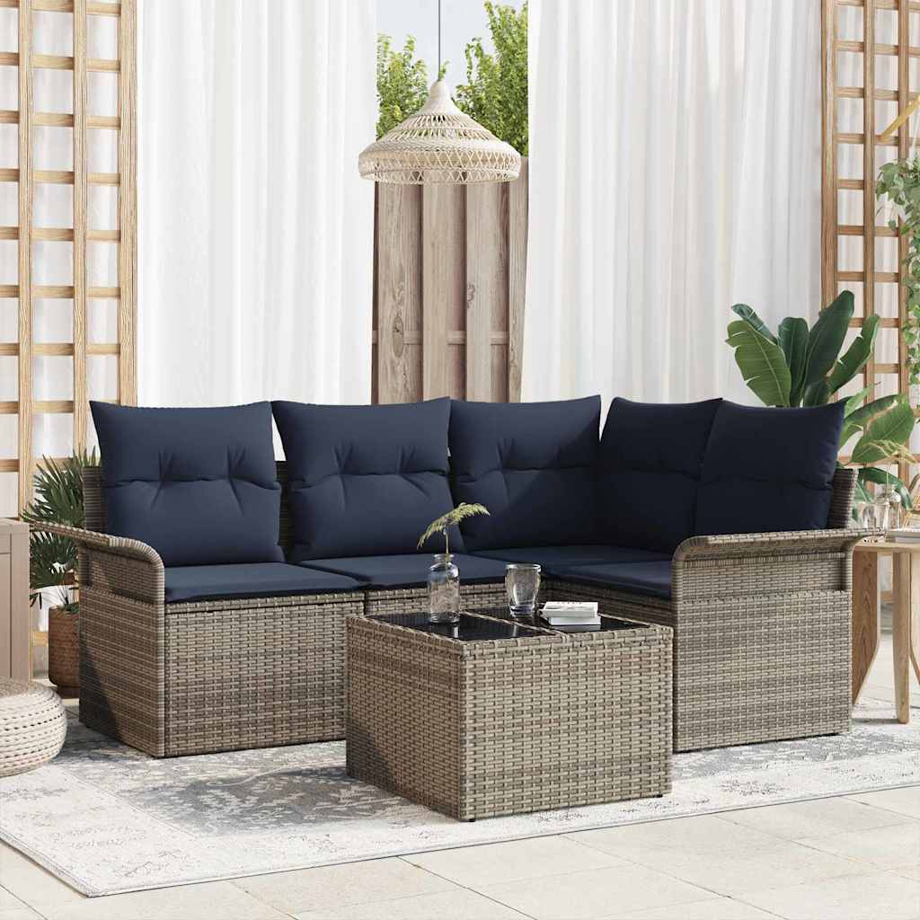 Gartensofa-set 5 stk. Grau Poly-Rattan