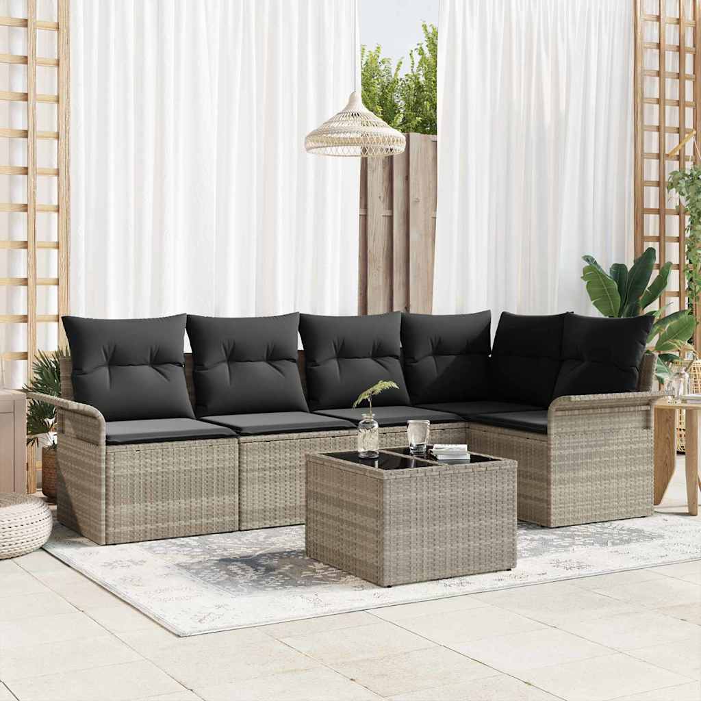 Gartensofa-set 6 Stk. Grau Poly-Rattan