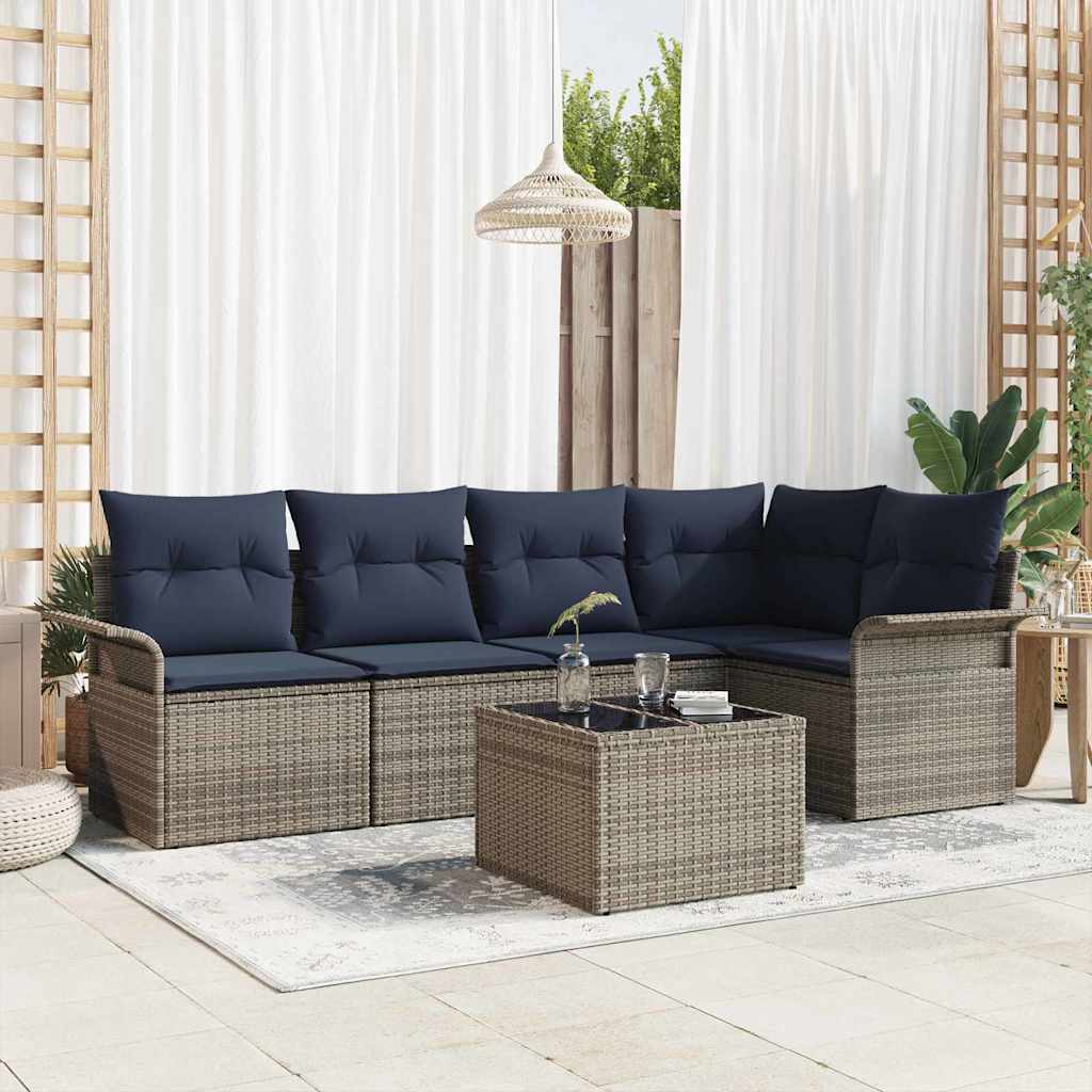Gartensofa-set 6 stk. Grau Poly-Rattan