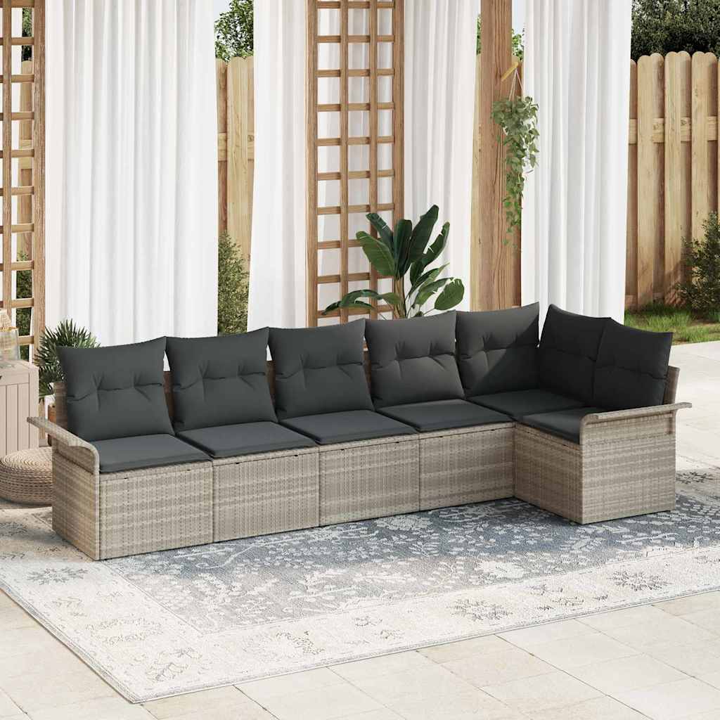 Gartensofa-set 6 stk. Hellgrau Poly-Rattan