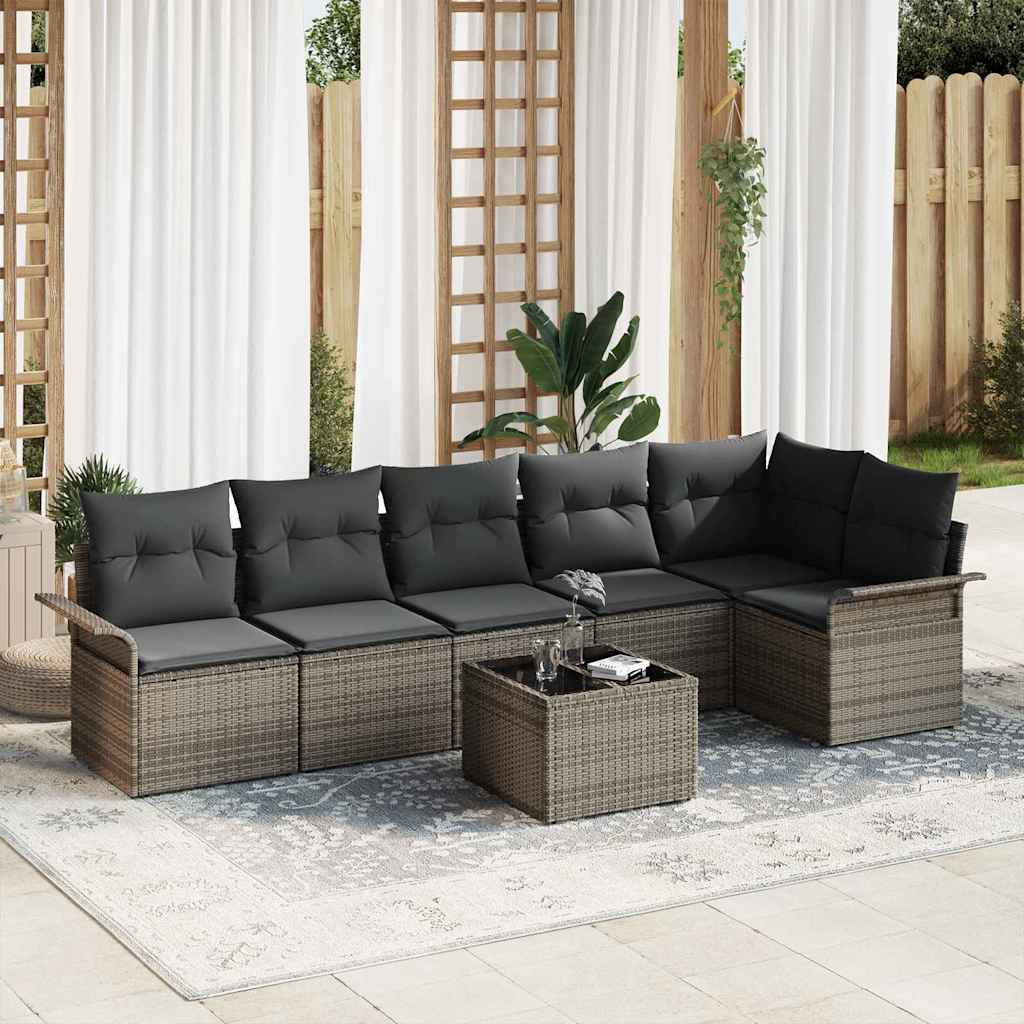 Gartensofa-set 7 stk. Grau Poly-Rattan