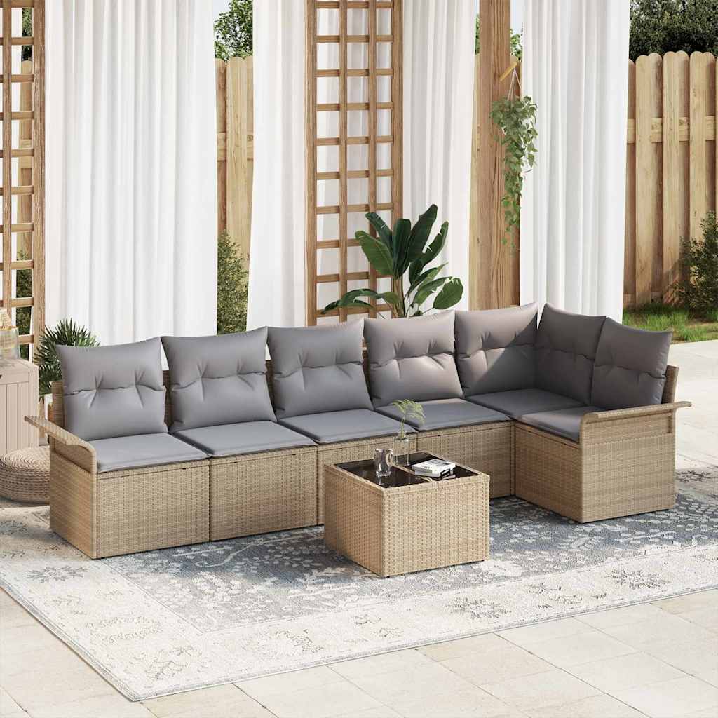 Gartensofa-set 7 stk. Beige Poly-Rattan