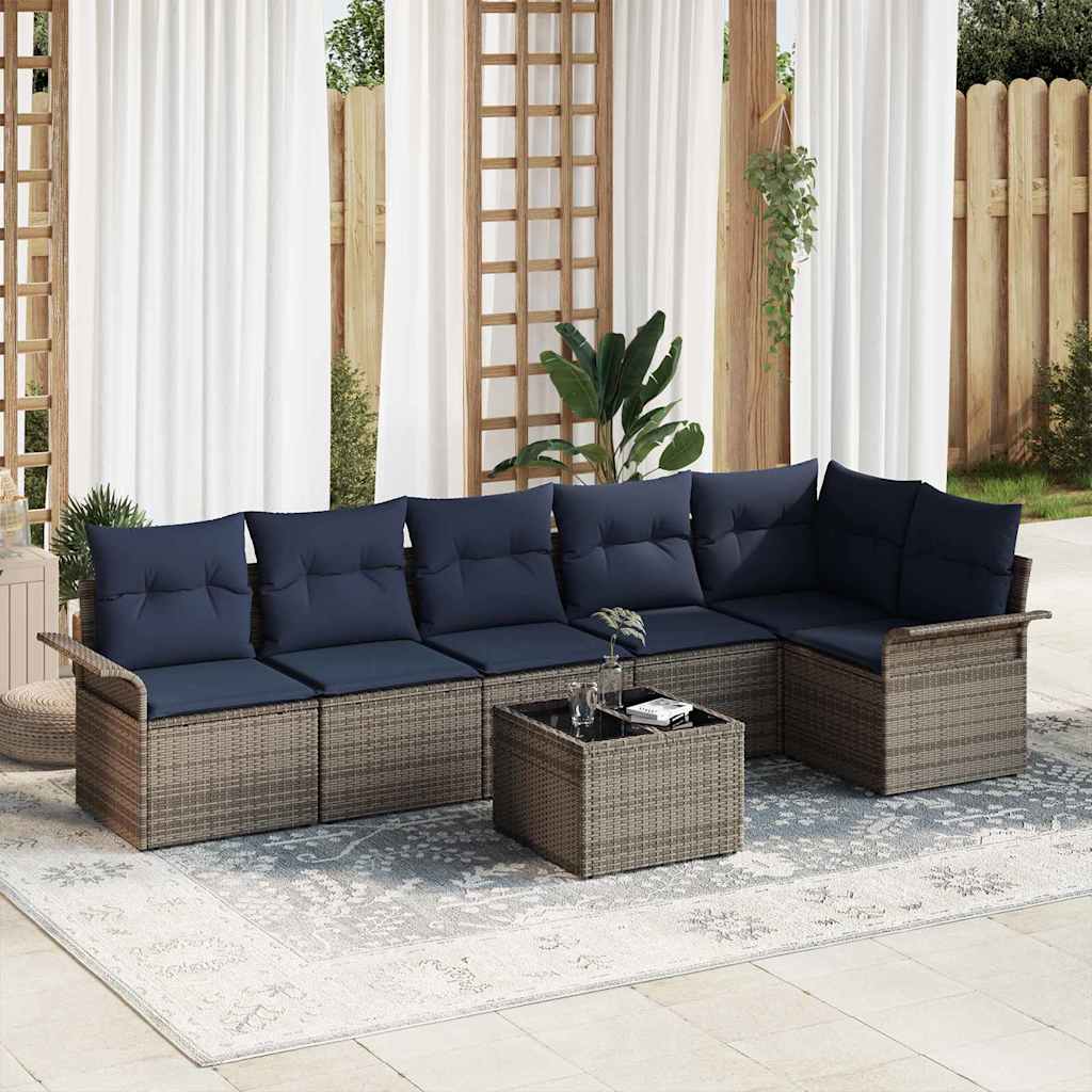 Gartensofa-set 7 stk. Grau Poly-Rattan