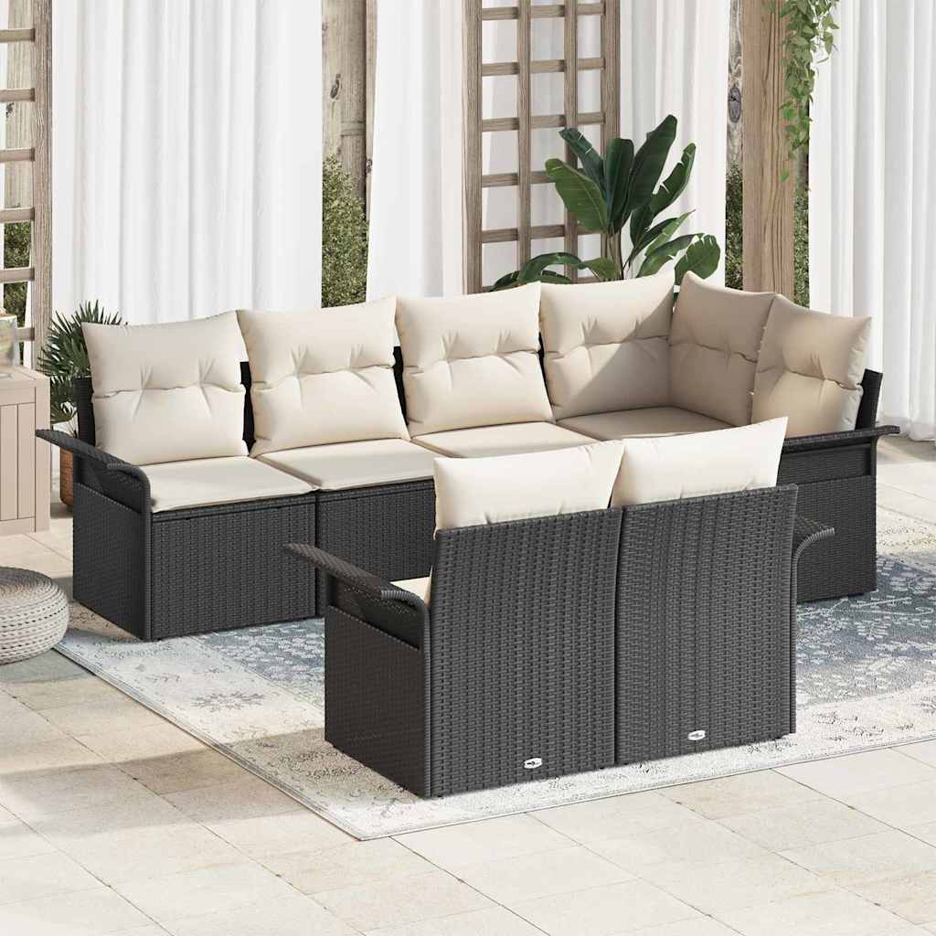 Gartensofa-set 7 stk. Schwarz Poly-Rattan