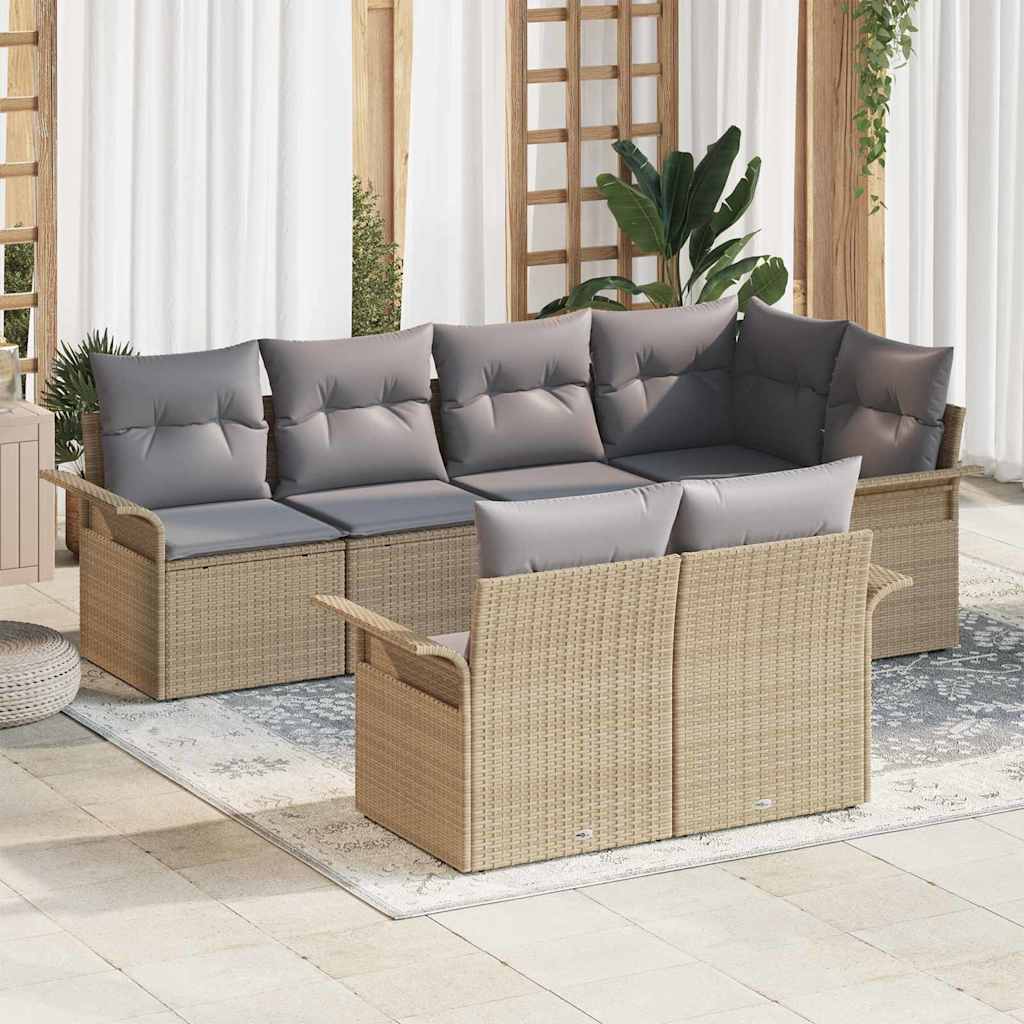 Gartensofa-set 7 stk. Beige Poly-Rattan