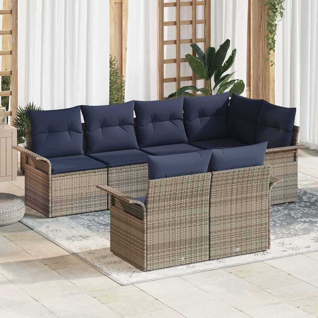 Gartensofa-set 7 stk. Grau Poly-Rattan