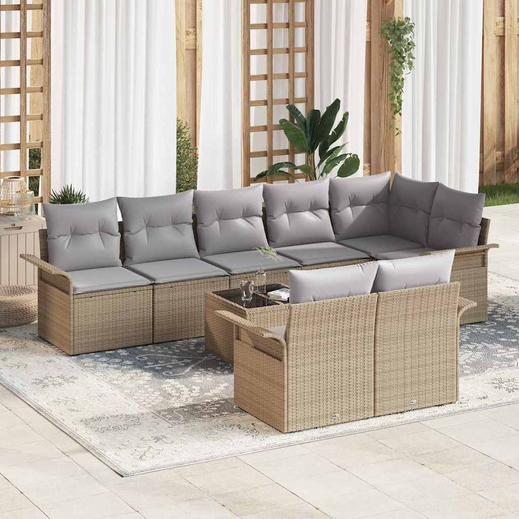 Gartensofa-set 9 stk. Beige Poly-Rattan