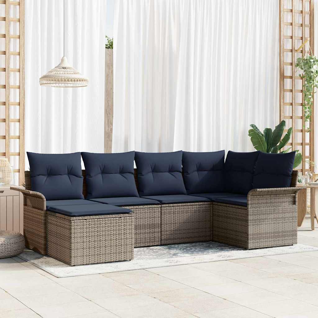 Gartensofa-set 6 stk. Grau Poly-Rattan