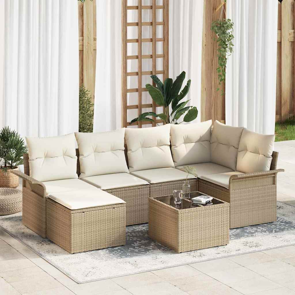 Gartensofa-set 7 stk. Beige Poly-Rattan