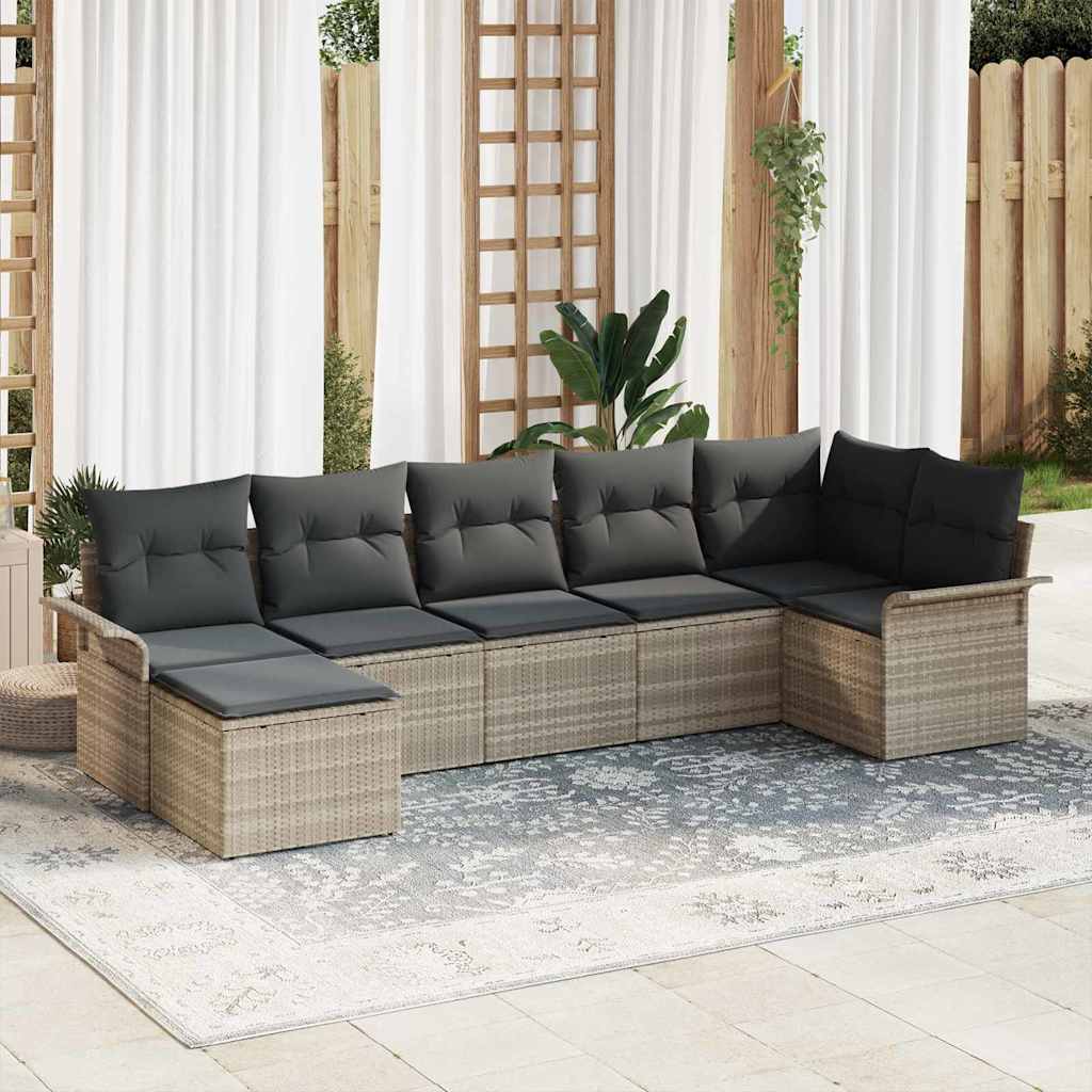 Gartensofa-set 7 stk. Hellgrau Poly-Rattan