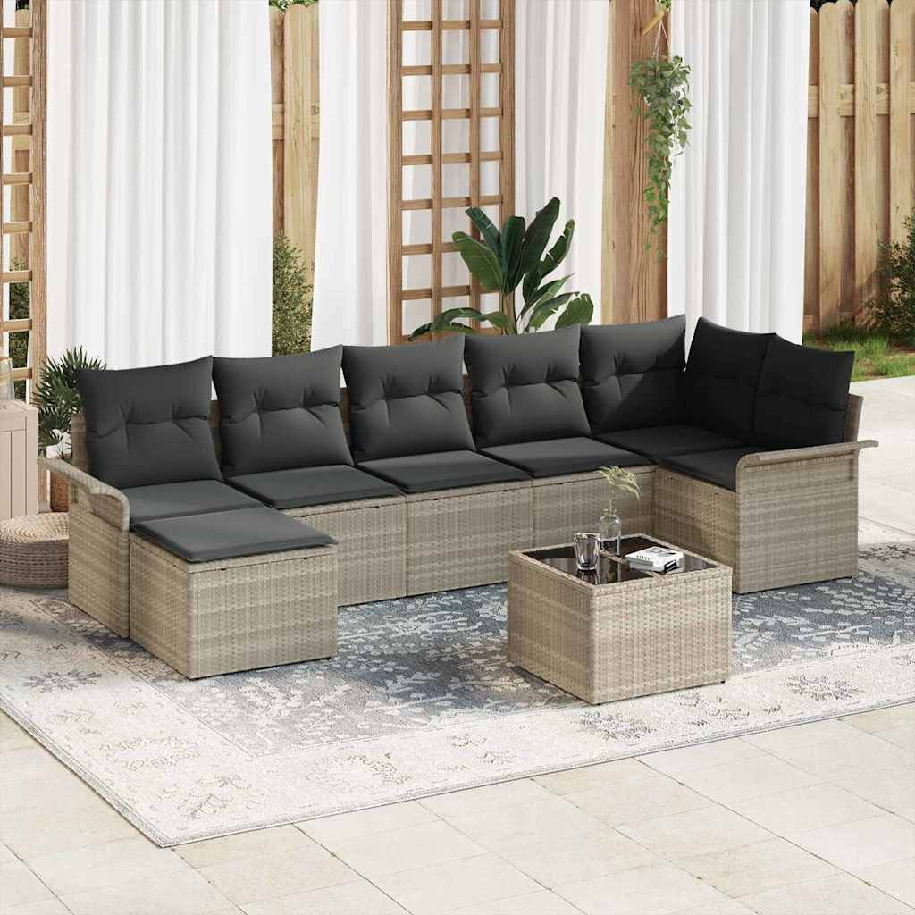 Gartensofa-set 8 stk. Hellgrau Poly-Rattan