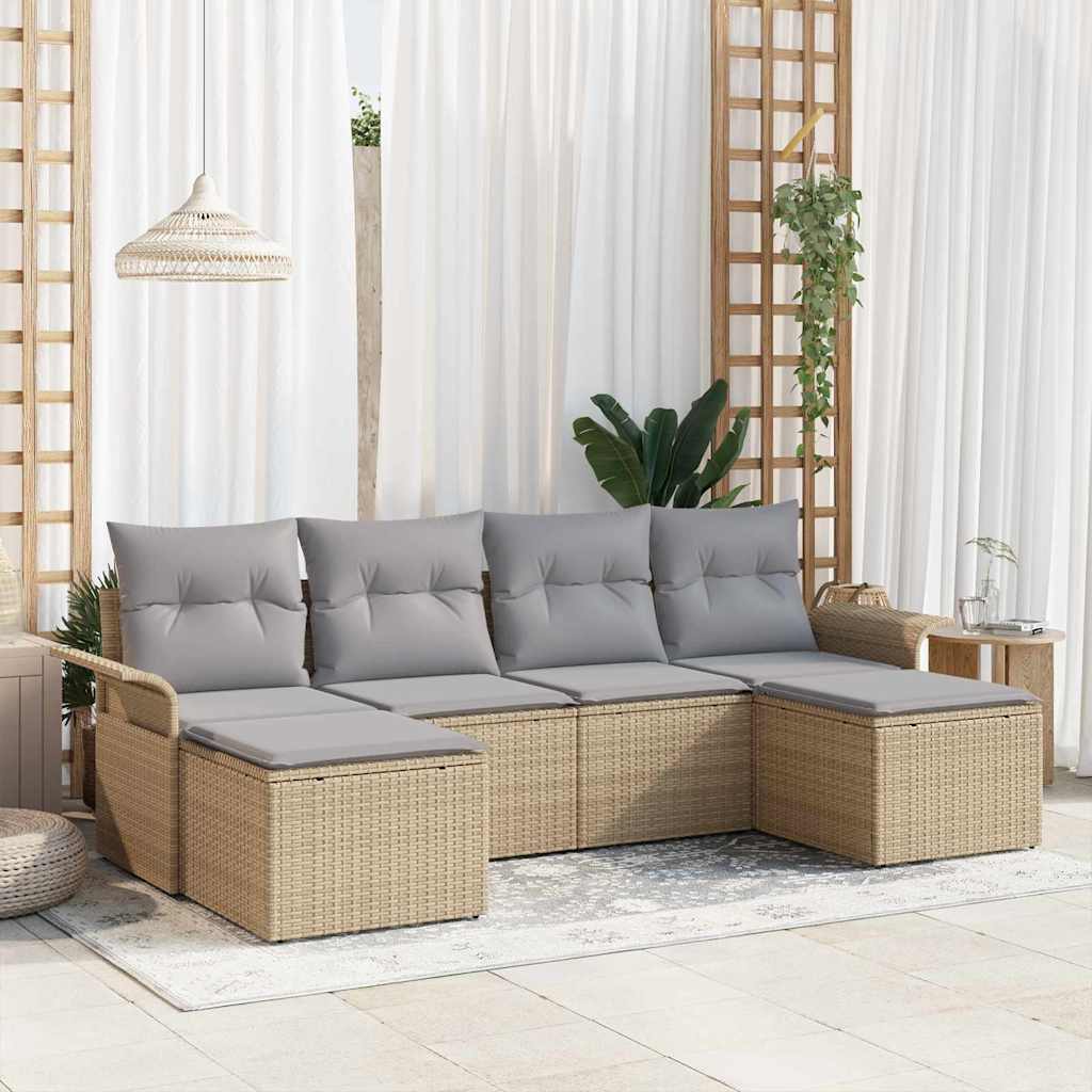 Gartensofa-set 6 stk. Beige Poly-Rattan