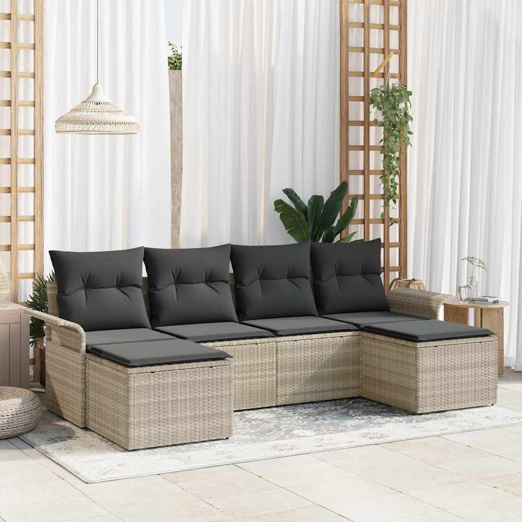 Gartensofa-set 6 stk. Hellgrau Poly-Rattan
