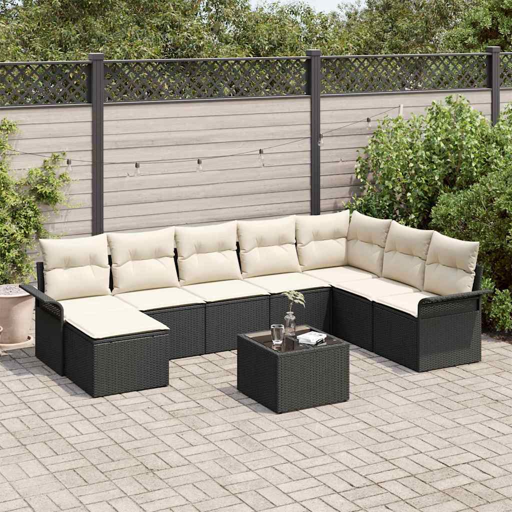 Gartensofa-set 9 stk. Schwarz Poly-Rattan