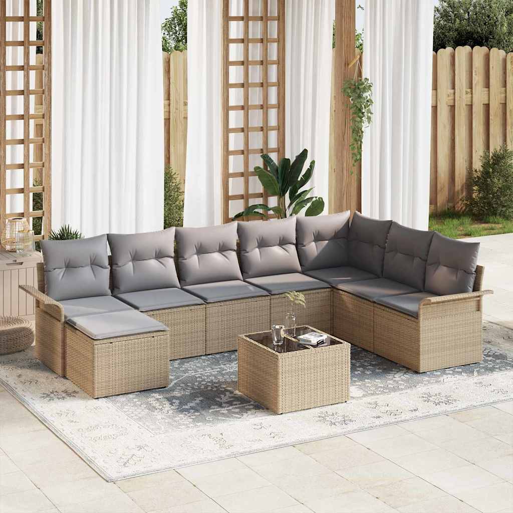 Gartensofa-set 9 stk. Beige Poly-Rattan
