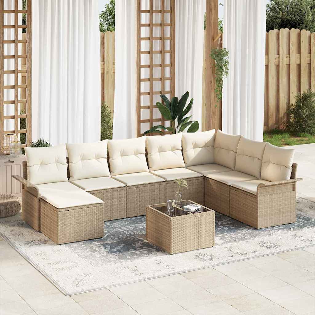 Gartensofa-set 9 stk. Beige Poly-Rattan