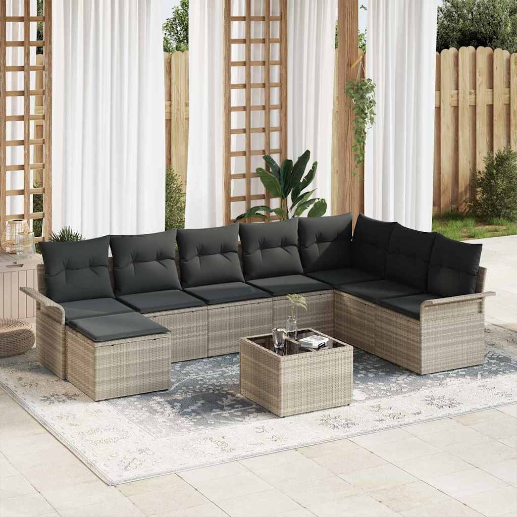 Gartensofa-set 9 stk. Hellgrau Poly-Rattan